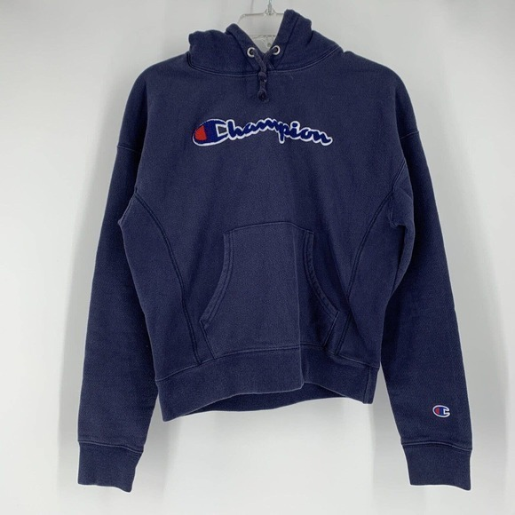 Vintage CHAMPION‎ REVERSE WEAVE Navy Blue Hoodie Size S Sweatshirt - Picture 1 of 6